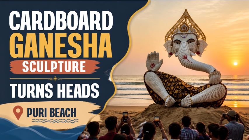 Cardboard Ganesha sculpture turns heads on Puri beach